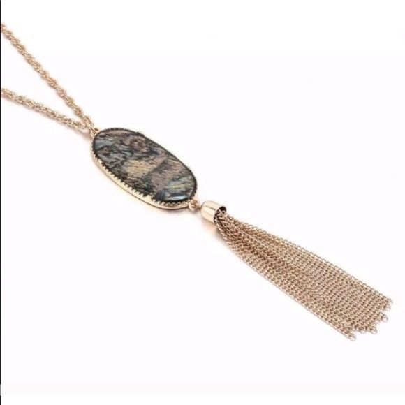 Abalone & Gold Boho Bohemian Tassel Layer Necklace - Picture 2 of 5